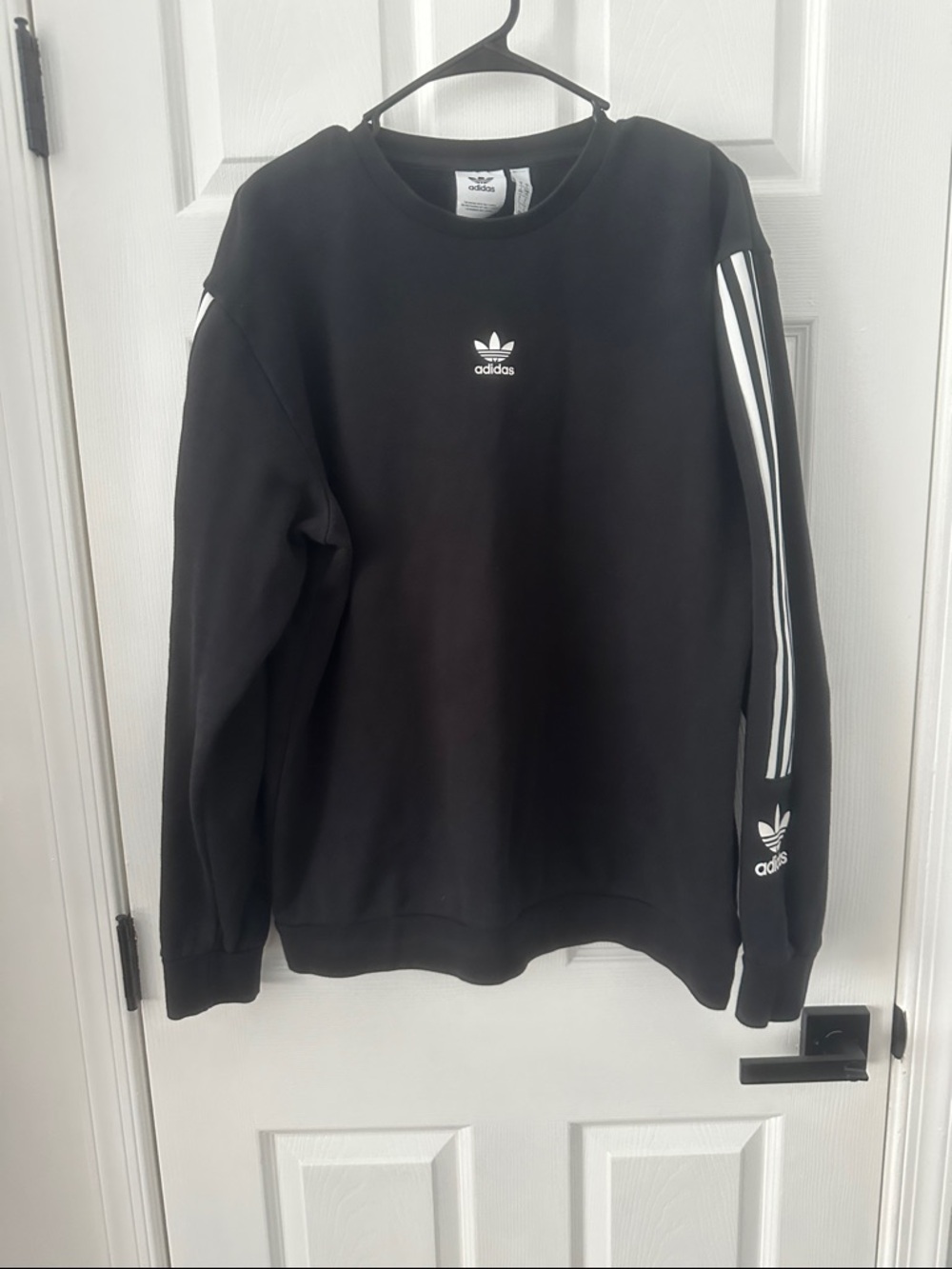 adidas Black Crewneck Sweatshirt with White Trefoil and Stripe Sleeve